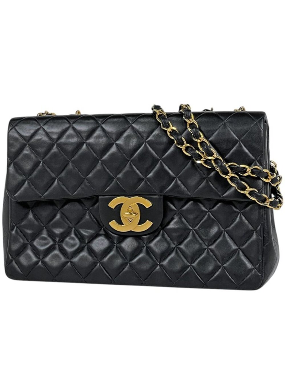 Chanel Shoulder Bag Big Quilted CC Logo Leather Black